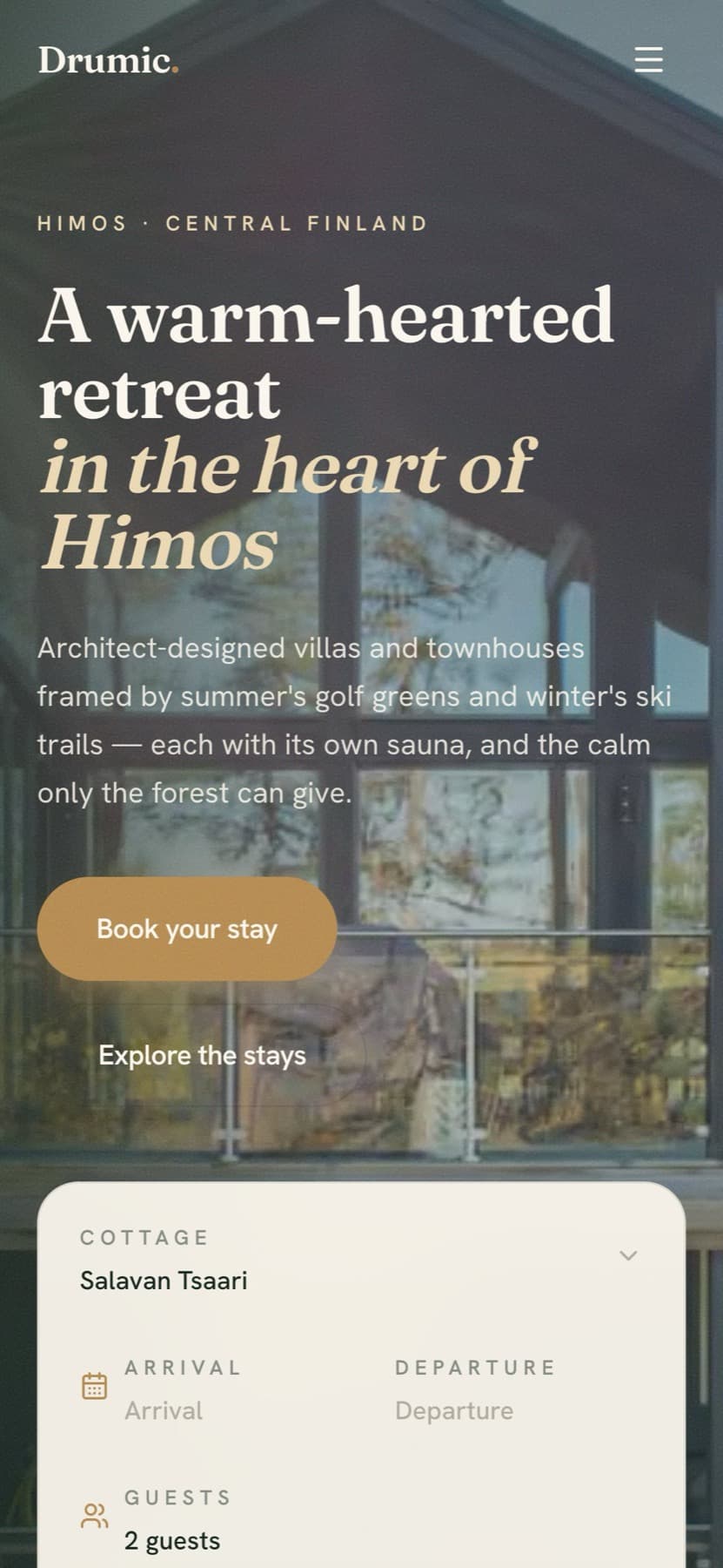 Drumic Resort home page on a phone